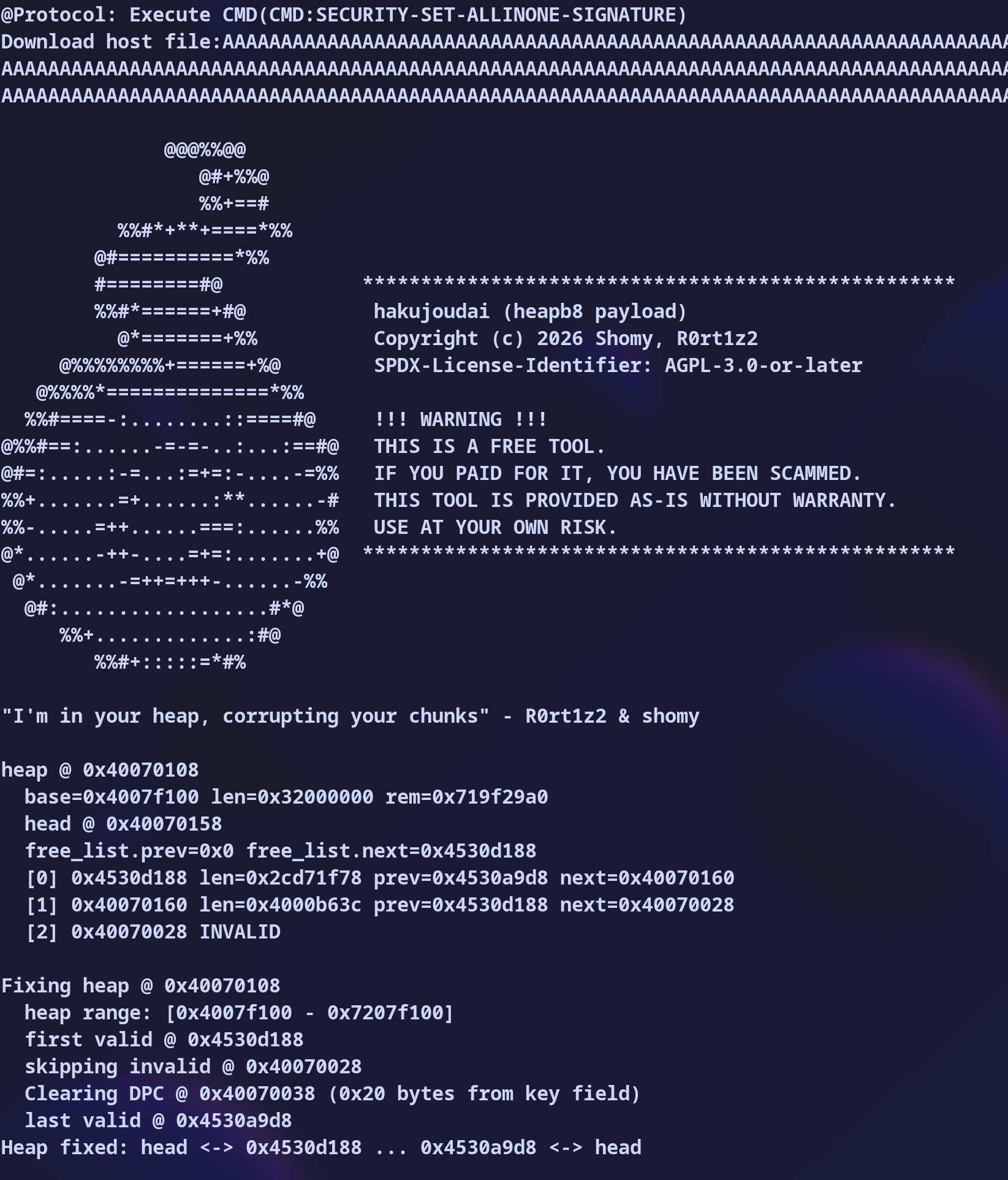 Hakujoudai fixing heap and registering commands